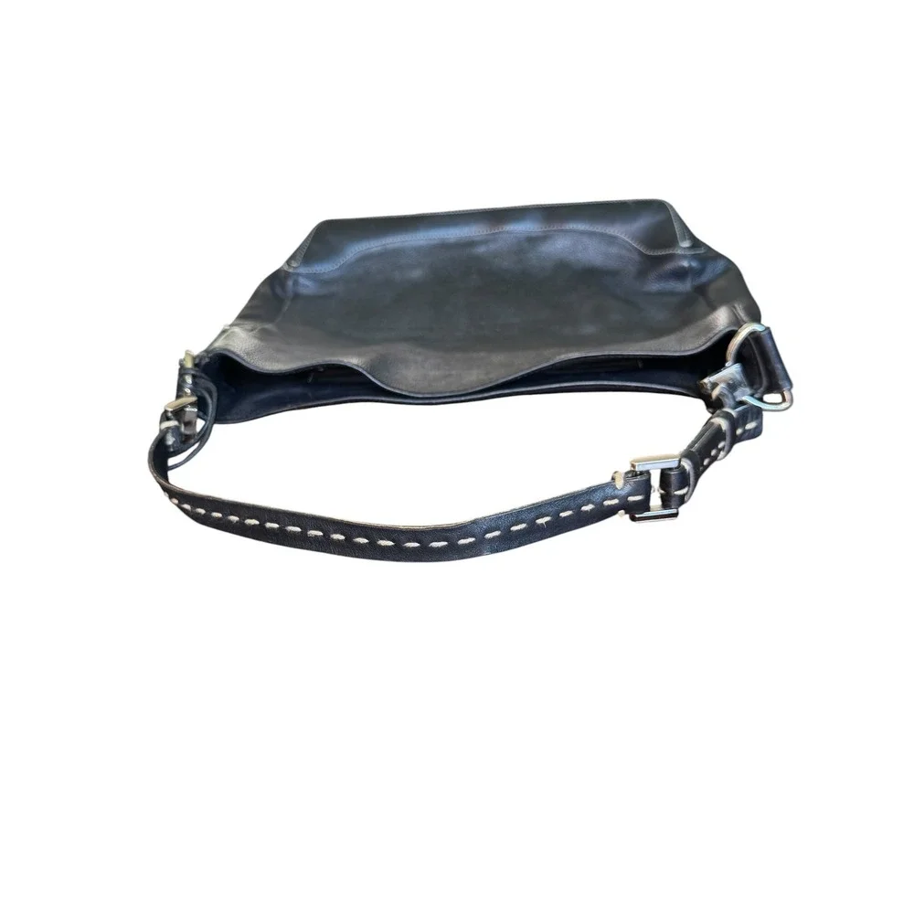 Antonio Melani Black Pebbled Leather Hobo Shoulder Bag Silver Hardware